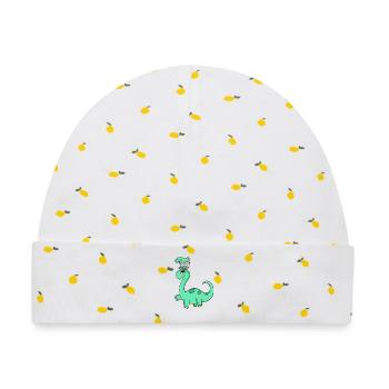 Dinosaurier mit Baby Dinosaurier - Baby Premium Organic Mütze - Weiß/Zitronengelb - Vorne