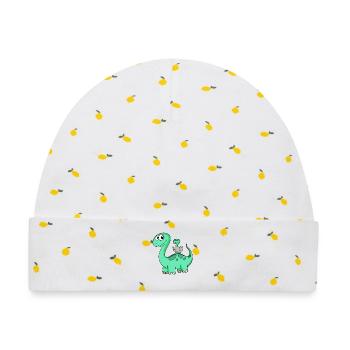 Dinosaurier mit Baby Dinosaurier - Baby Premium Organic Mütze - Weiß/Zitronengelb - Vorne