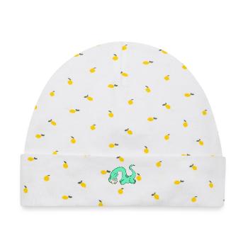 Dinosaurier mit Baby Dinosaurier - Baby Premium Organic Mütze - Weiß/Zitronengelb - Vorne