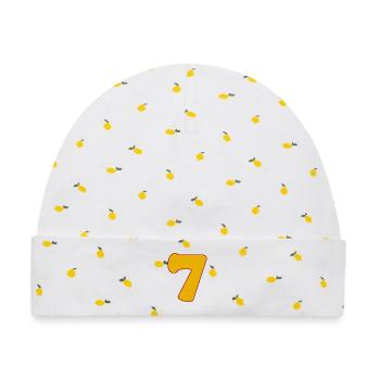 7 - Baby Premium Organic Mütze - Weiß/Zitronengelb - Vorne