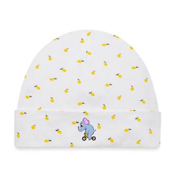 Elefant fährt Fahrrad - Baby Premium Organic Mütze - Weiß/Zitronengelb - Vorne