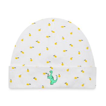 Dinosaurier mit Baby Dinosaurier - Baby Premium Organic Mütze - Weiß/Zitronengelb - Vorne