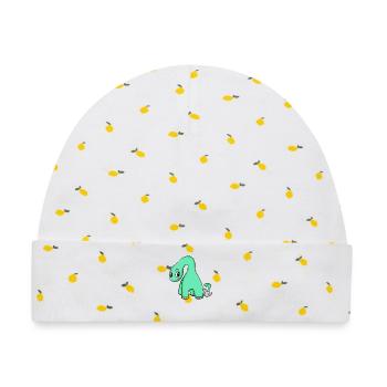 Dinosaurier mit Baby Dinosaurier - Baby Premium Organic Mütze - Weiß/Zitronengelb - Vorne