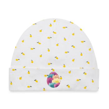 Buntes Osterei mit Blumen Muster - Baby Premium Organic Mütze - Weiß/Zitronengelb - Vorne