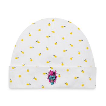 Bunter Totenkopf mit Acryl-Design - Baby Premium Organic Mütze - Weiß/Zitronengelb - Vorne