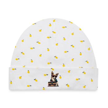 Hund mit Boombox und Sonnenbrille - Baby Premium Organic Mütze - Weiß/Zitronengelb - Vorne