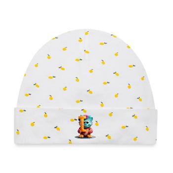 Alphabet Buchstabe I Buntes Monster - Baby Premium Organic Mütze - Weiß/Zitronengelb - Vorne