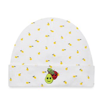 Obst Früchte Garten Gärtner Ernte Gesicht Frucht - Baby Premium Organic Mütze - Weiß/Zitronengelb - Vorne