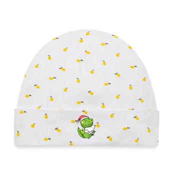 Dino Niedlich Müde Ausschlafen Weihnachten - Baby Premium Organic Mütze - Weiß/Zitronengelb - Vorne
