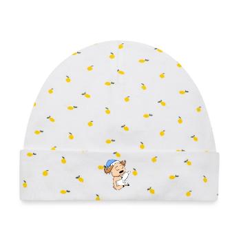 Elch mit Kissen und Schlafmütze - Baby Premium Organic Mütze - Weiß/Zitronengelb - Vorne