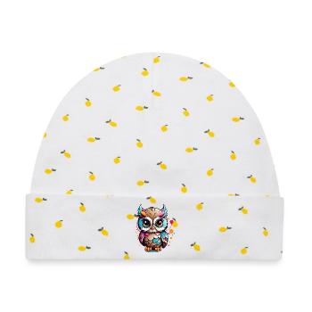 Bunte Eulenfigur im Pop Art Stil - Baby Premium Organic Mütze - Weiß/Zitronengelb - Vorne