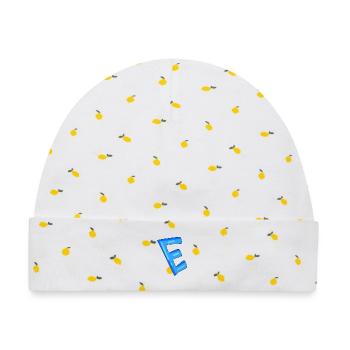 Buchstabe E Anfangsbuchstabe - Baby Premium Organic Mütze - Weiß/Zitronengelb - Vorne