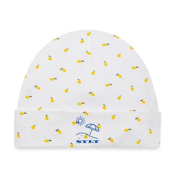 SYLT Sonne und Sonnenschirm Illustration - Baby Premium Organic Mütze - Weiß/Zitronengelb - Vorne