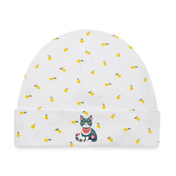 süße Folklore-Katze - Baby Premium Organic Mütze - Weiß/Zitronengelb - Vorne