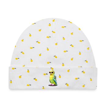 Cooler Wellensittich mit Sonnenbrille - Baby Premium Organic Mütze - Weiß/Zitronengelb - Vorne