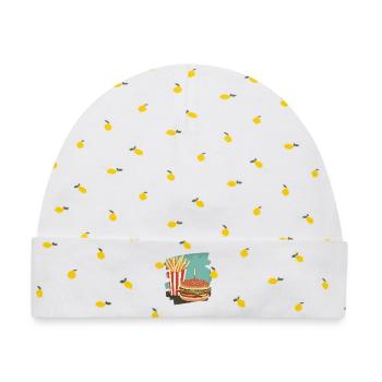 Burger und Fritten Retro - Baby Premium Organic Mütze - Weiß/Zitronengelb - Vorne