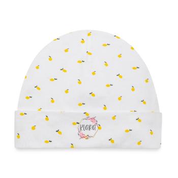 Klara Mädchen Name personalisiertes Geschenk - Baby Premium Organic Mütze - Weiß/Zitronengelb - Vorne