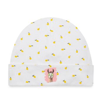 Lama Alpaka Beauty Selfcare Maske - Baby Premium Organic Mütze - Weiß/Zitronengelb - Vorne