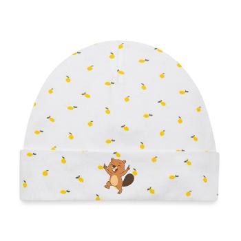 Fröhliches Biberbaby - Busy Beaver Baby - Baby Premium Organic Mütze - Weiß/Zitronengelb - Vorne
