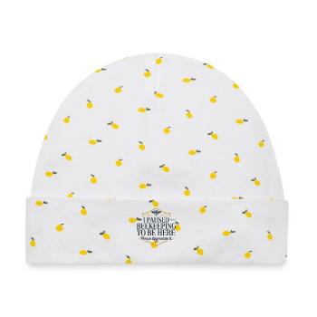 Biene und Honigwaben Motiv mit Zitat - Baby Premium Organic Mütze - Weiß/Zitronengelb - Vorne