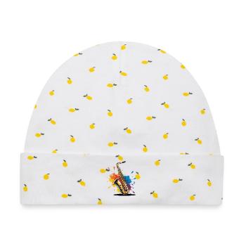 Expressionistische Saxophon Kunstdruck - Baby Premium Organic Mütze - Weiß/Zitronengelb - Vorne
