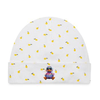 Quietscheente Ententeich Farbenfrohe Ente - Baby Premium Organic Mütze - Weiß/Zitronengelb - Vorne