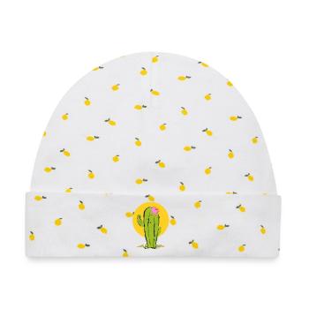 Kaktus mit abstrakter Blume - Baby Premium Organic Mütze - Weiß/Zitronengelb - Vorne