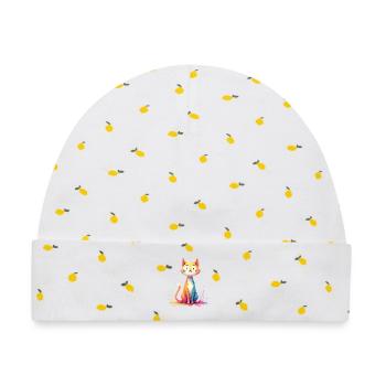 Bunte Katzenillustration für Kinderkleidung - Baby Premium Organic Mütze - Weiß/Zitronengelb - Vorne