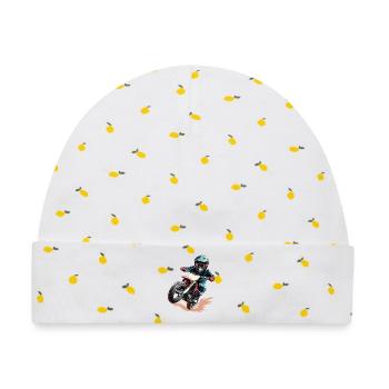 Dynamischer Motorradfahrer im Actionstil - Baby Premium Organic Mütze - Weiß/Zitronengelb - Vorne
