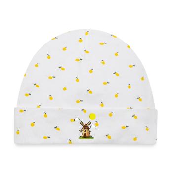 Malerischer Windmühlen-Print im Vintage-Stil - Baby Premium Organic Mütze - Weiß/Zitronengelb - Vorne