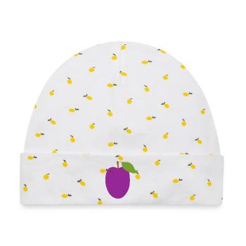 Lebendige Pflaumenfrucht Illustration - Baby Premium Organic Mütze - Weiß/Zitronengelb - Vorne