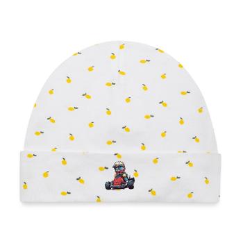 Kleine Kartfahrer Cartoon Design - Baby Premium Organic Mütze - Weiß/Zitronengelb - Vorne