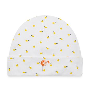 Blumenmotive mit summendem Kolibri - Baby Premium Organic Mütze - Weiß/Zitronengelb - Vorne