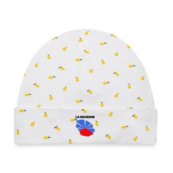 La Réunion Karte und Flagge - Geschenk - Baby Premium Organic Mütze - Weiß/Zitronengelb - Vorne
