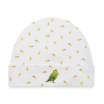 Lebensfreude Wellensittich Design - Baby Premium Organic Mütze - Weiß/Zitronengelb - Vorne