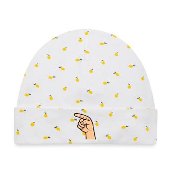 Hand Zeigefinger Comic - Baby Premium Organic Mütze - Weiß/Zitronengelb - Vorne