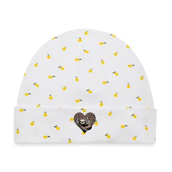 Lässiges Faultier Herz Leopard Muster - Baby Premium Organic Mütze - Weiß/Zitronengelb - Vorne