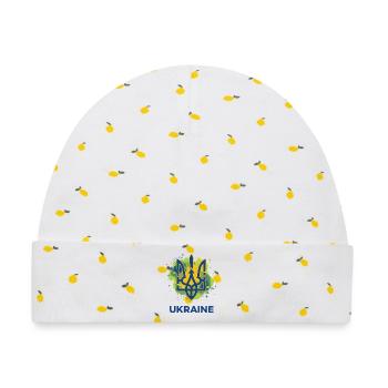 Ukrainisches Dreizack-Wappen - Baby Premium Organic Mütze - Weiß/Zitronengelb - Vorne
