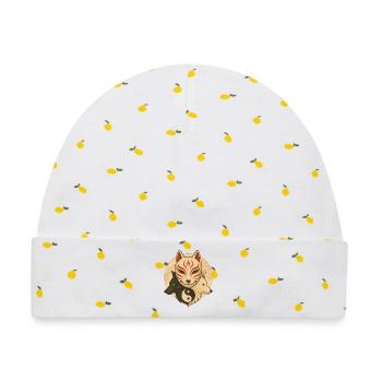 Fuchs Maske & Yin Yang Wölfe - Baby Premium Organic Mütze - Weiß/Zitronengelb - Vorne