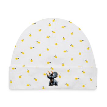 Triceratops Dinosaurier Dinos Triceratops Dino - Baby Premium Organic Mütze - Weiß/Zitronengelb - Vorne