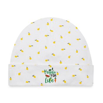 Vegan fürs Leben - Baby Premium Organic Mütze - Weiß/Zitronengelb - Vorne