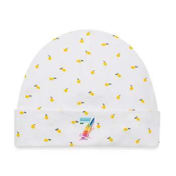 Regenbogen7 Spritzdesign - Baby Premium Organic Mütze - Weiß/Zitronengelb - Vorne