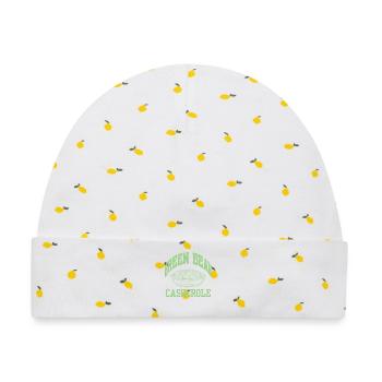 cooler grüner Bohnenauflauf - Baby Premium Organic Mütze - Weiß/Zitronengelb - Vorne