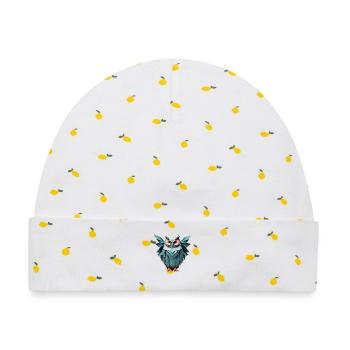 Blau Low-Poly Eule Design - Baby Premium Organic Mütze - Weiß/Zitronengelb - Vorne