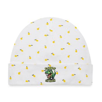 Dino F-Caw F Six Seven - Baby Premium Organic Mütze - Weiß/Zitronengelb - Vorne