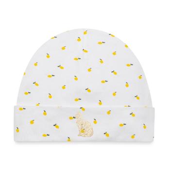 Goldene Katze im Art-Déco-Stil - Baby Premium Organic Mütze - Weiß/Zitronengelb - Vorne