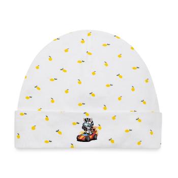 Zebra Rennkart mit Schutzbrille - Baby Premium Organic Mütze - Weiß/Zitronengelb - Vorne