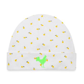 Hahn Rooster Silhouette - Baby Premium Organic Mütze - Weiß/Zitronengelb - Vorne