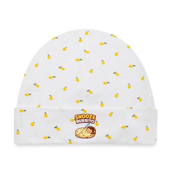 Snooze Burrito Lustiges Schlaf Burrito Design - Baby Premium Organic Mütze - Weiß/Zitronengelb - Vorne