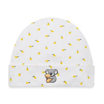 Koala Kuscheln - Baby Premium Organic Mütze - Weiß/Zitronengelb - Vorne